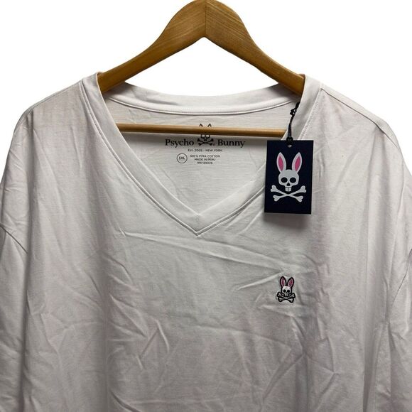 Psycho Bunny NEW Mens Size 5XL V-Neck Short Sleeve White S/S 100% Cotton T-Shirt - Picture 1 of 6